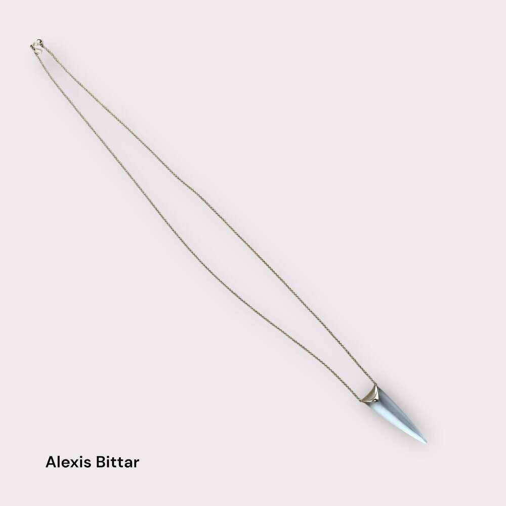 Alexis Bittar Gray Carved Lucite and Gold Tone Spike Pendant Necklace